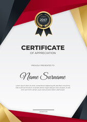 Modern gradient red black gold certificate design Template