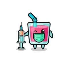 strawberry juice mascot as vaccinator