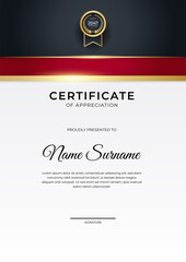 Elegant gradient red black gold certificate design Template