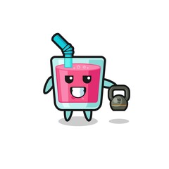 Obraz premium strawberry juice mascot lifting kettlebell in the gym