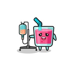 cute strawberry juice character standing with infusion pole
