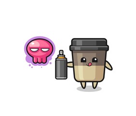 coffee cup cartoon make a graffiti with a spray paint
