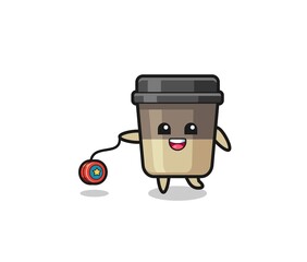 cartoon of cute coffee cup playing a yoyo