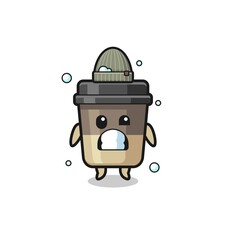 cute cartoon coffee cup with shivering expression