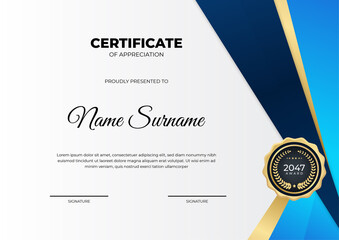 Professional blue gold certificate design Template