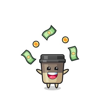 illustration of the coffee cup catching money falling from the sky