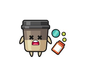 illustration of overdose coffee cup character