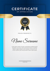 Elegant gradient blue gold certificate design Template