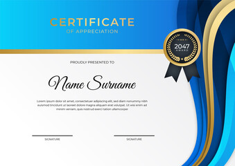 Modern gradient blue gold certificate design Template