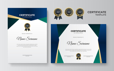 Modern gradient blue green gold certificate design Template