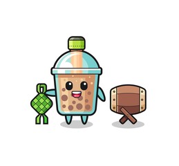 bubble tea muslim character are celebrating Eid Al Fitr