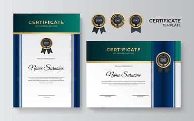 Modern employee blue green gold certificate design Template