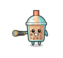 bubble tea mascot holding flashlight