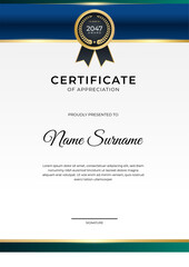 Modern employee blue green gold certificate design Template