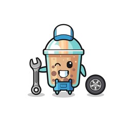 the bubble tea character as a mechanic mascot