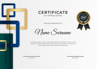 Modern gradient blue green gold certificate design Template