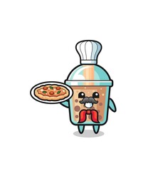 bubble tea character as Italian chef mascot
