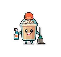 cute milkshake character as cleaning services mascot