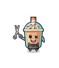 milkshake character as barbershop mascot