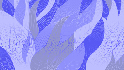 Abstract leafs in outline style. Very peri color line art. Trendy color for 2022.
