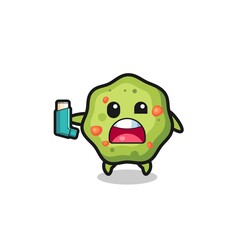 puke mascot having asthma while holding the inhaler