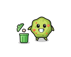 illustration of the puke throwing garbage in the trash can