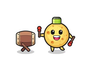 Fototapeta premium round cheese muslim cartoon is beating the bedug