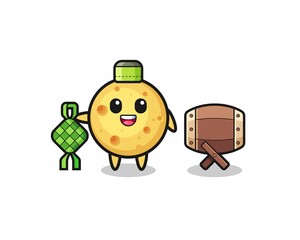 round cheese muslim character are celebrating Eid Al Fitr