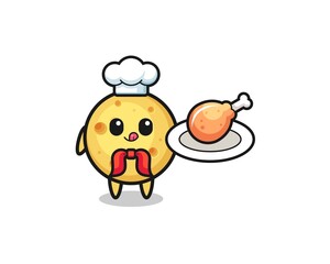 round cheese fried chicken chef cartoon character