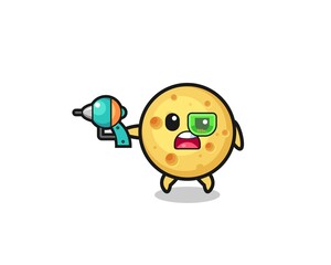 cute round cheese holding a future gun
