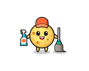 cute round cheese character as cleaning services mascot