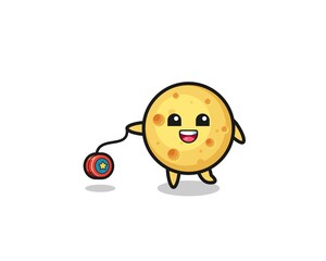 cartoon of cute round cheese playing a yoyo