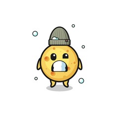 cute cartoon round cheese with shivering expression