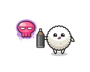 rice ball cartoon make a graffiti with a spray paint