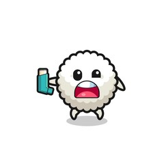 rice ball mascot having asthma while holding the inhaler