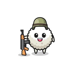 cute rice ball mascot as a soldier