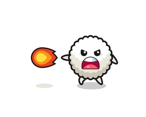 cute rice ball mascot is shooting fire power
