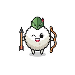rice ball cartoon as medieval archer mascot