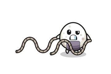 illustration of onigiri doing battle rope workout