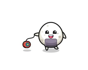 cartoon of cute onigiri playing a yoyo