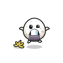 onigiri cartoon is slip on a banana peel