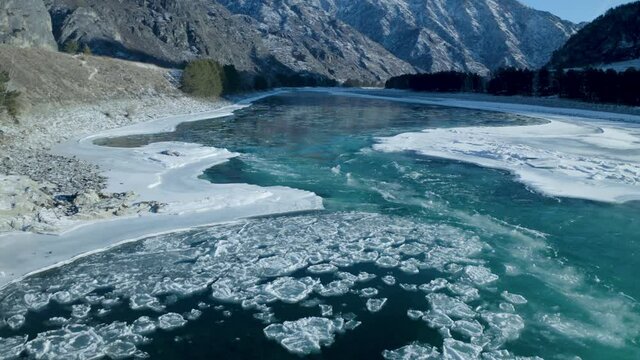  aerial view melting ice the Siberian river