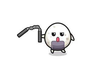 cartoon of onigiri using nunchaku