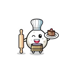 onigiri as pastry chef mascot hold rolling pin