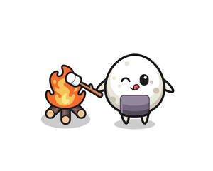 onigiri character is burning marshmallow