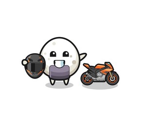 cute onigiri cartoon as a motorcycle racer