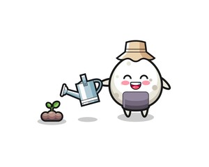 cute onigiri is watering plant seeds