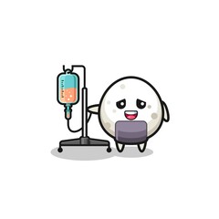 cute onigiri character standing with infusion pole