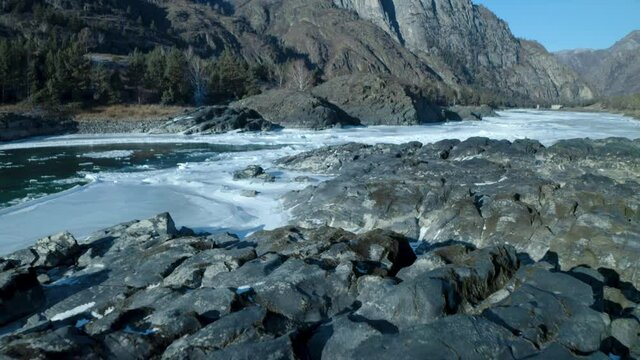  aerial view melting ice the Siberian river