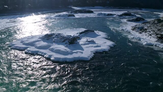 aerial view melting ice the Siberian river